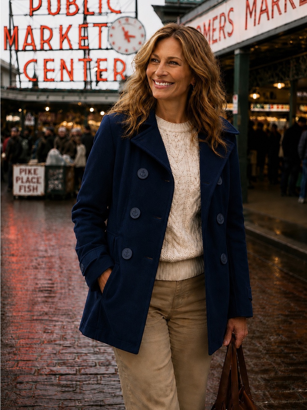 Lands' End Navy Pea Coat - Picture 3 of 11